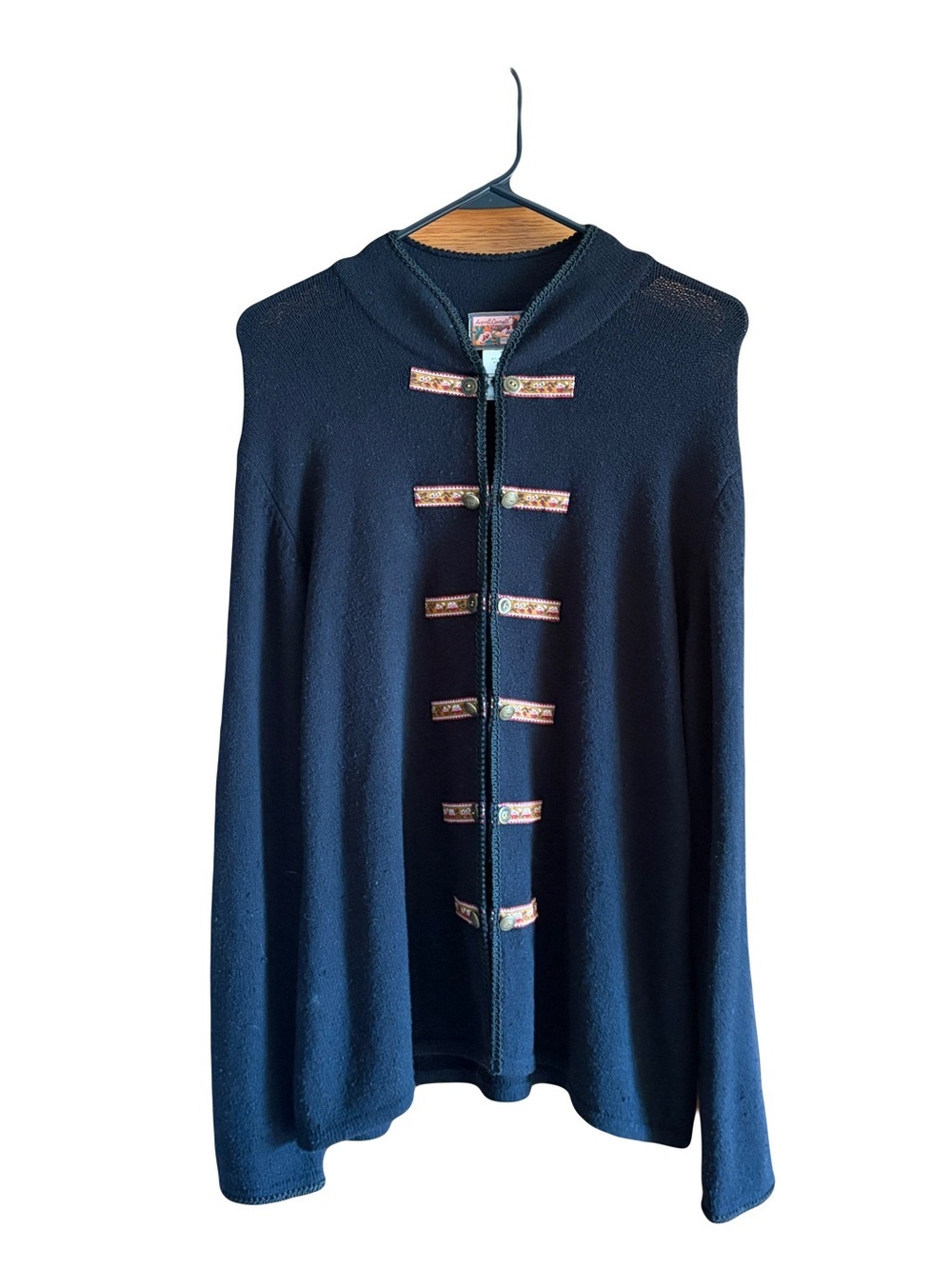 Vintage April Cornell black Cardigan w/Embroidered Trim size large